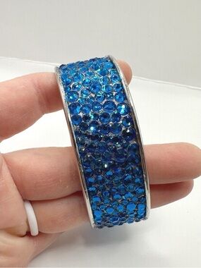 Handmade bangle bracelet with hand placed high quality Dark Blue crystals